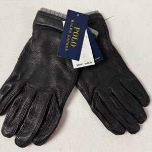 Polo Ralph Lauren Lined Leather Gloves w Wool Blend Cuff & Polo Logo NWT New
